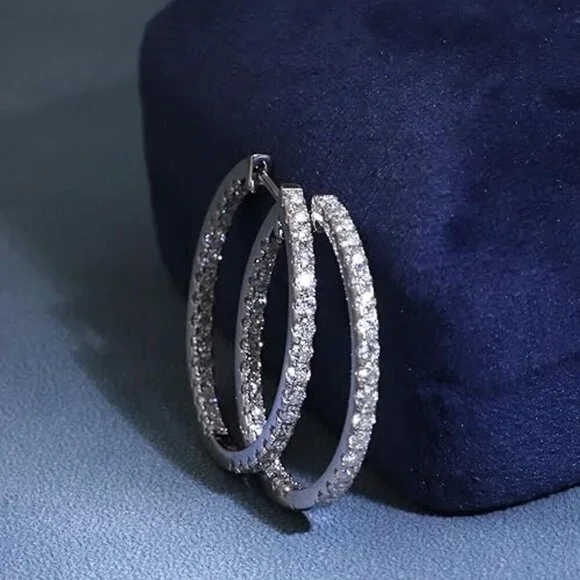 Certified 18K White Gold Hoop Earrings 2CT Moissanite Diamond S925 Statement